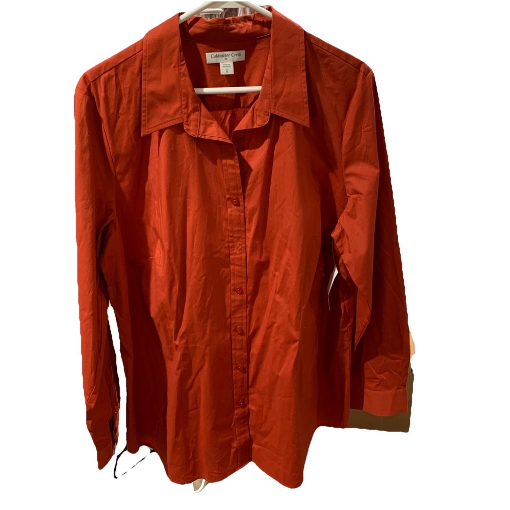 Coldwater Creek Long Sleeve Button Poplin‎ Shirt. Burnt Umber Woman's 1X NWT